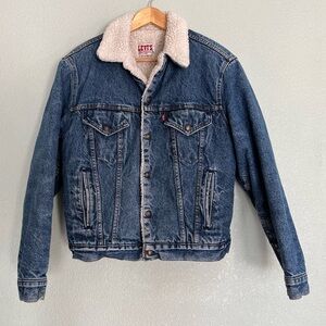 Vintage Levis Denim Jean Trucker Jacket Blue Lrg Sherpa Fleece USA San Francisco